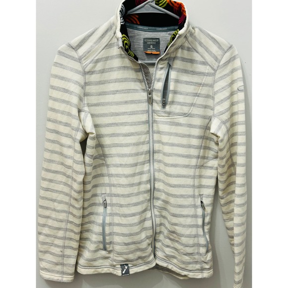 Icebreaker Merino Wool Jacket Striped Full Zip Outdoor Activewear Womens Small - Picture 1 of 4